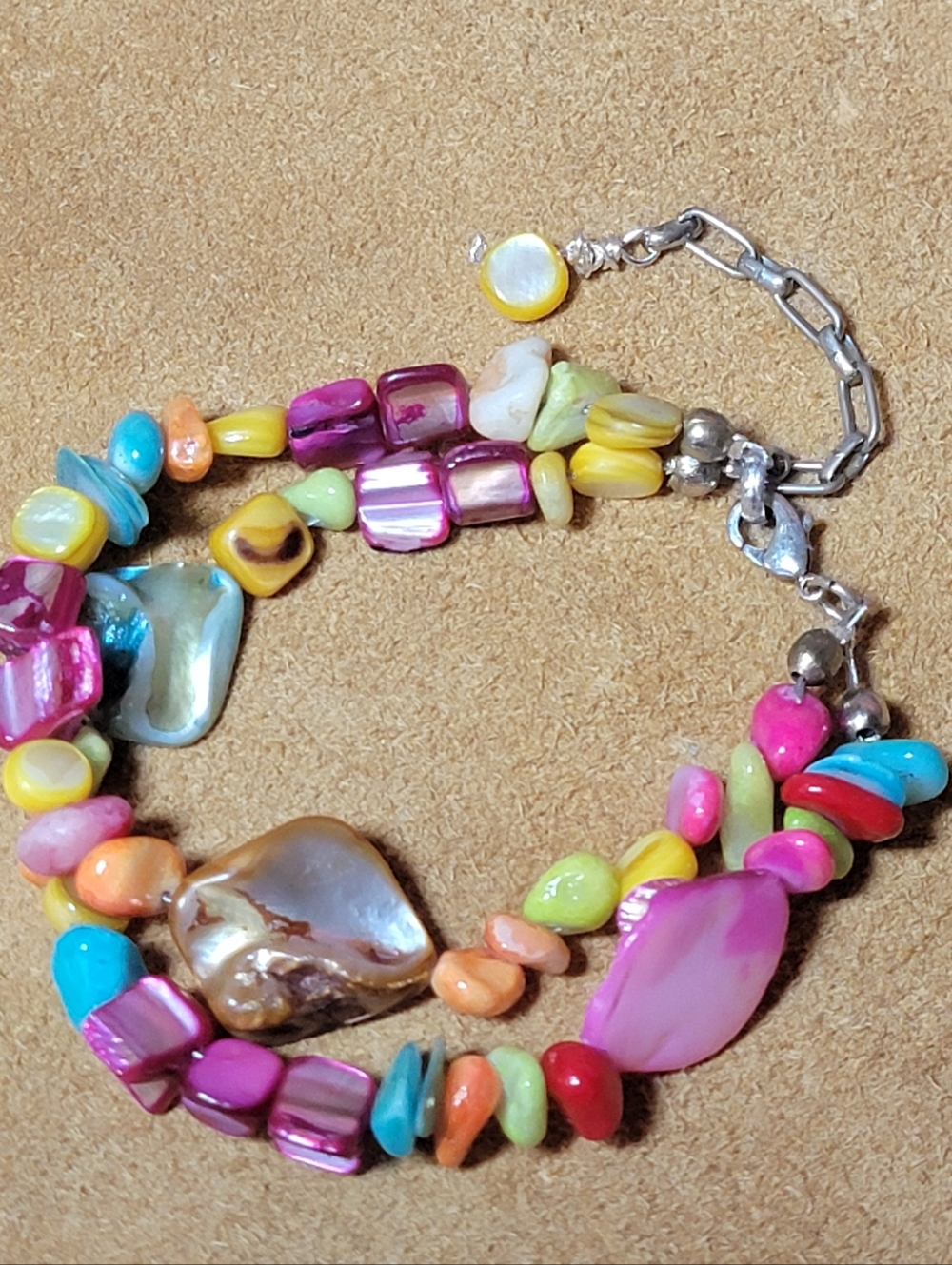 Bohemian Colorful Multi-Stone & Seashell Bracelet Artisian